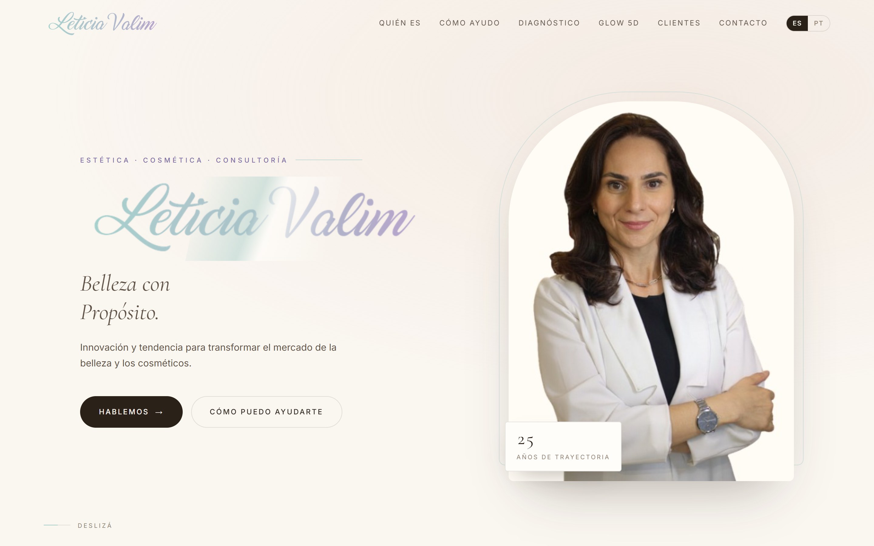 Letícia Valim — sitio de marca personal para una referente de la estética, en español y portugués